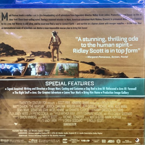 The Martian Region B Bluray Matt Damon Sci Fi Thriller 2015 - Picture 3 of 5