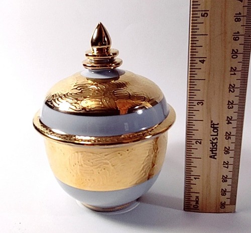 White + Gold Thai Porcelain Bowl With Lid 5" Hand Painted Gold Trim UNIQUE! - Picture 6 of 6