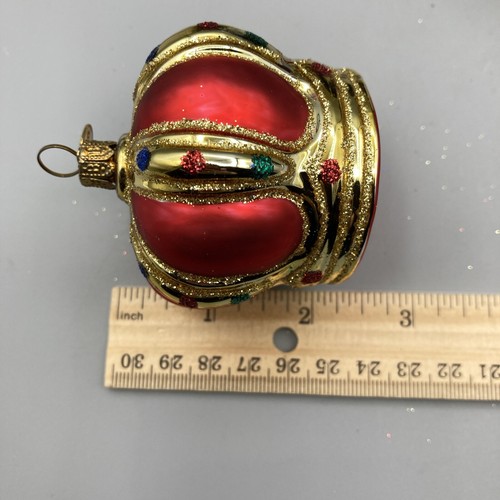 Adorno de Navidad de vidrio europeo nórdico Brink - Corona real con joyas rojas - Imagen 11 de 12