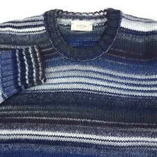 Altea Maglia Girocollo Rasato Gray & Blue Striped Wool Blend Sweater Men 2XL