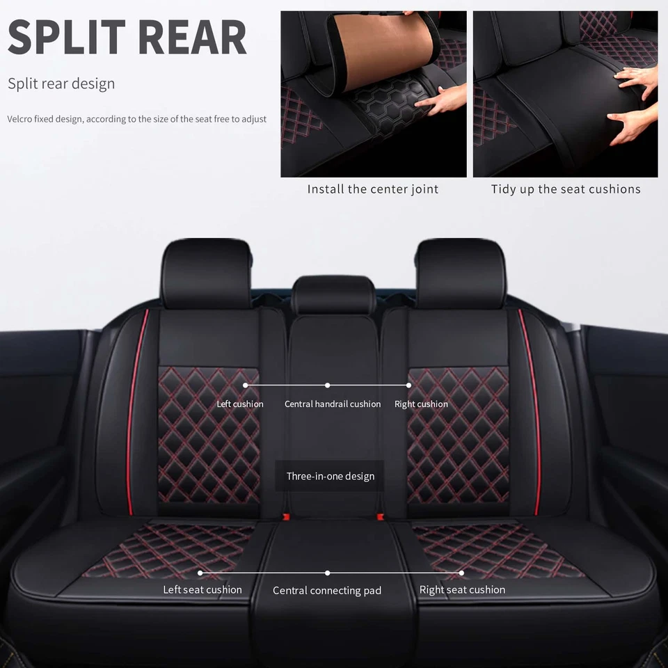 Juego completo de funda de asiento de coche de 5 asientos de cuero PU para Kia Spectra protector delantero y trasero Foto 4 de 4