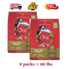 2 Packs -Purina ONE Adult Dog Dry Food - Lamb & Rice, High-Protein, 40lb 0.89 per pound