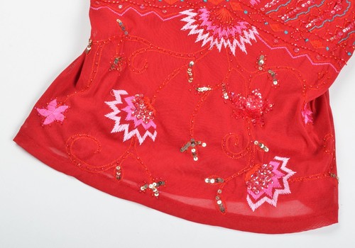 Top camisero vintage de hadas boho con cuentas de malla roja Y2K talla S-M - Imagen 3 de 6