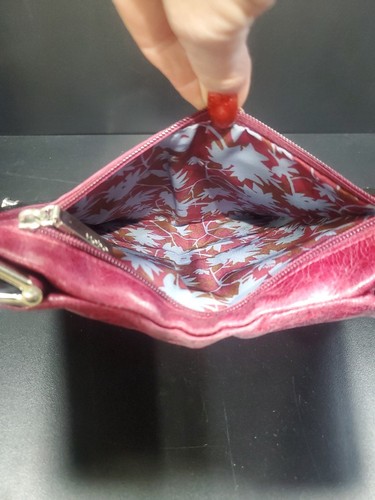 Hobo Lauren Clutch Wallet - Magenta Silver Hardware Magnetic Close Distressed - Picture 7 of 13