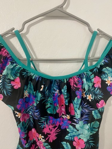 Kohl’s SO Floral Swimsuit 1-Piece Off-Shoulder Ruffle Neck Girl’s Size M/10 - Picture 2 of 6