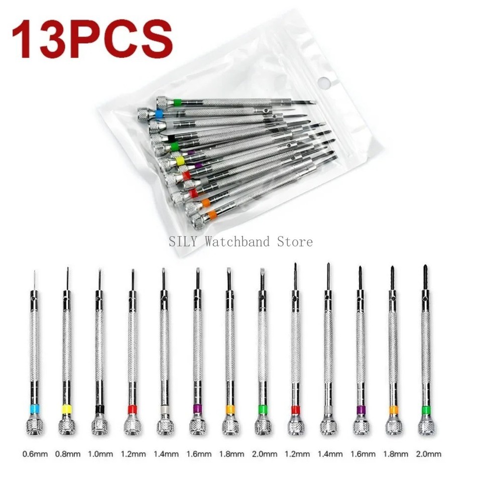 Precise Screwdriver Tip 13Pcs Watch Repair Screwdriver Set 0.6-2.0mm Precision Flat Head Tools ...