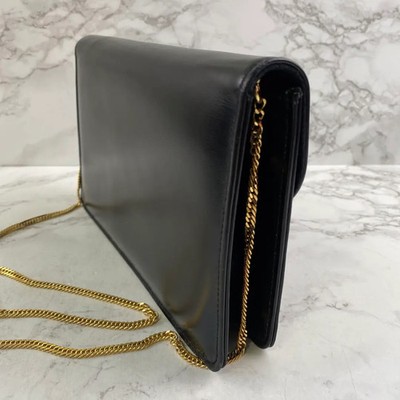 LAUNER LONDON 黒レザーチェーンバッグ LAUNER LONDON Leather Shoulder Bag Black Auth from Japan Used FS