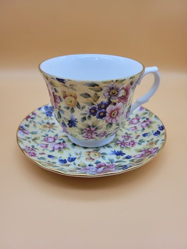 Tazza da tè e piattino Crown Trent China Limited Chintz Fine Bone China England - Foto 1 di 17