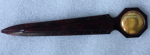 Vintage Pontiac Michigan MI 7” Letter Opener Native Indian Chief Headdress - Picture 1 of 7