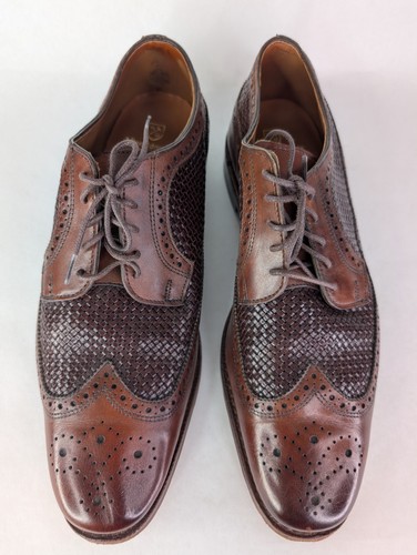 Allen Edmonds Leiden Brown Woven Wingtip Dress Shoe Men Size 10D - Picture 6 of 10