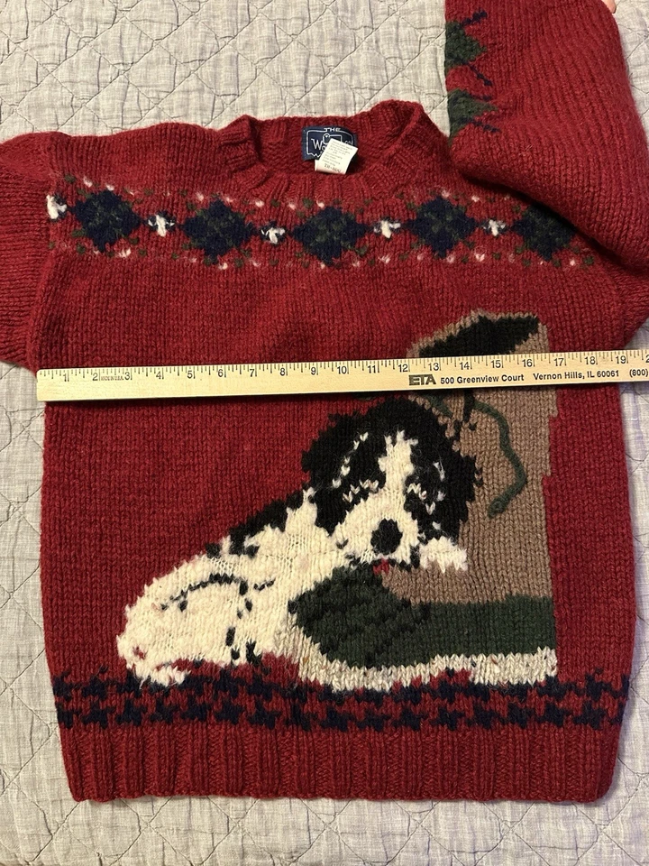 Suéter Woolrich Mujer 100% Lana Perro Gráfico Rojo Pullover Mujer’s M De Colección Foto 4 de 4