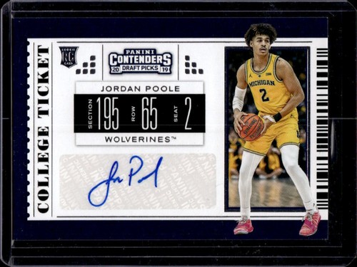 2019-20 Contenders Draft Picks Jordan Poole RC Auto College Ticket #131