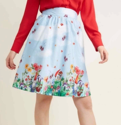 Modcloth Gnomes A Line Skirt US Women's Size Medium Whimsical Fairy Floral Mini - Picture 2 of 10