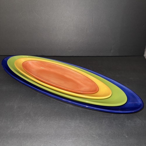Pottery Barn COLORFUL SERVE Oval Serving platters set of 4 Blue Green Yell Orang - Picture 5 of 5