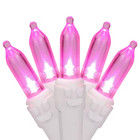 Set of 50 Pink LED Mini Christmas Lights with White Wire
