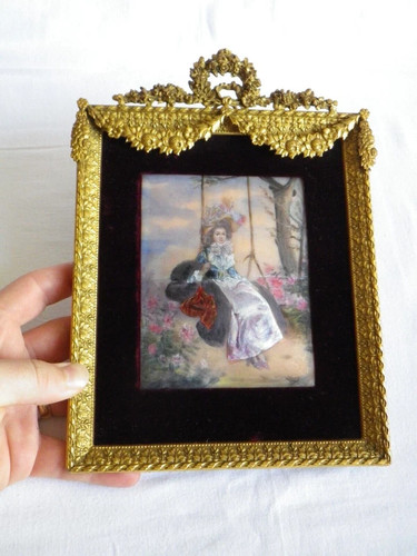 HERVORRAGENDES ANTIKES FRANZÖSISCHES SCHÖNHEITSGEMÄLDE EMAILLE DORE BRONZE LOUISE XVI RAHMEN AUS DEM 19. JAHR - Bild 11 von 11