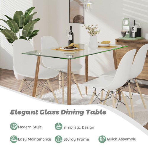 Modern Glass Dining Table Rectangular Dining Room Table W/Metal Legs For Kitchen - Picture 6 of 10