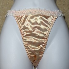 NWOT Peach Pink Leopard Second Skin Satin  Lace Tanga Bikini Panties Size M/6
