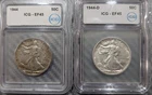 Lot Of 2 - 1944 & 1944-D 50C Walking Liberty Half Dollar Graded EF-45 By ICG