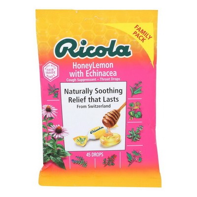 Ricola Honey Lemon Echinacea Cough Suppressant Wrapped Drops 45 Count Case of 6