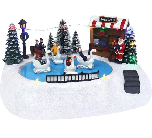 🔥NEW🔥 Christmas Shop with Moving Swans Animated Lighted Musical Snow Village - Picture 1 of 8