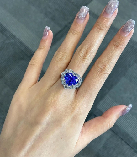 Herzförmiger 6,85 kt natürlicher blauer Saphir Diamant Verlobungsring 18 kt Weißgold - Bild 5 von 11