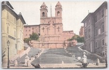 Vintage Rome Italy Postcard Trinita dei Monti Spanish Stairs Architecture