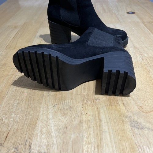 Divided H&M Boots Womens 8.5Platform Chelsea Ankle High Heels Black Faux Leather - Picture 7 of 8