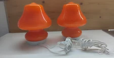MAZZEGA Set of 2 Vintage 70s Orange MURANO Glass FUNGO / MUSHROOM Table Lamps
