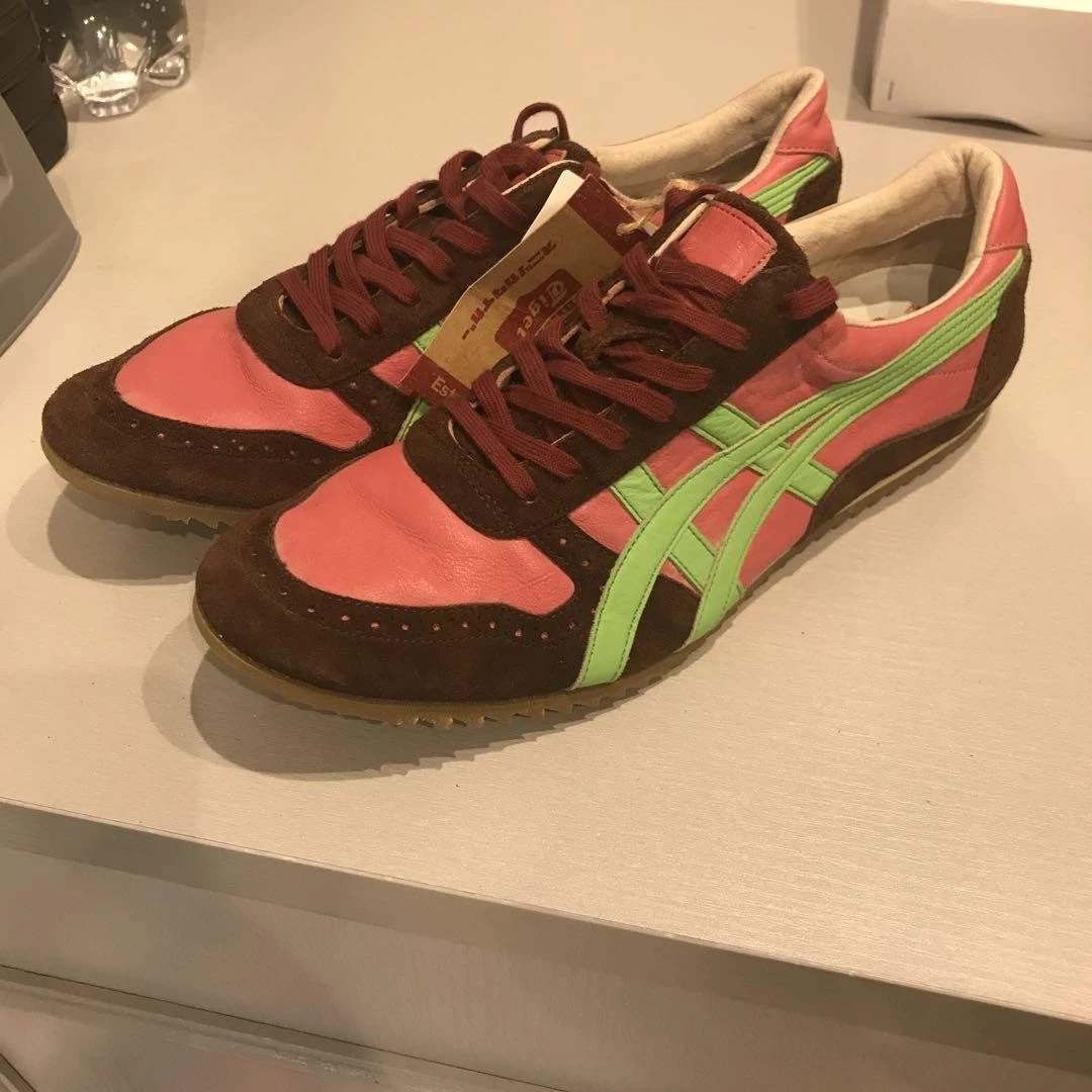 ASICS Onitsuka Tiger Sneakers Uomo Limited Rosa Marrone Verde US 9 Pelle Mai Usate
