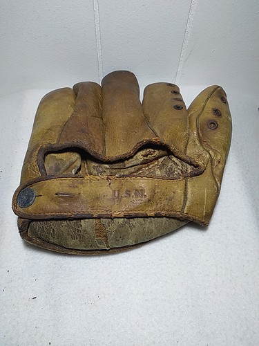 VTG GOLD SMITH SB70 Leather Softball Glove WWII Era Navy Issue Gripper Pocket - Picture 5 of 11