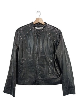 AMBIENTE Lederjacke Damen Jacke Gr. DE 38 schwarz Casual-Look