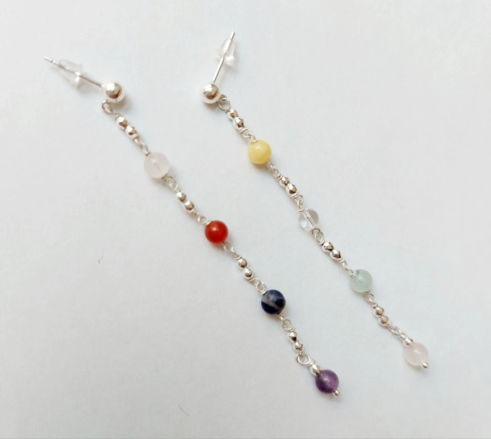 Orecchini pendenti in argento 925 chakra con ametista sodalite corniola e quarzo - Immagine 2 di 4