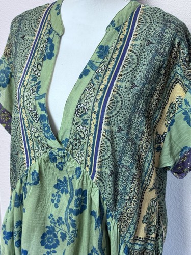 Free People Damen Gr. M bedrucktes Agnes Kleid grün Boho Hippie fließend - Bild 6 von 20