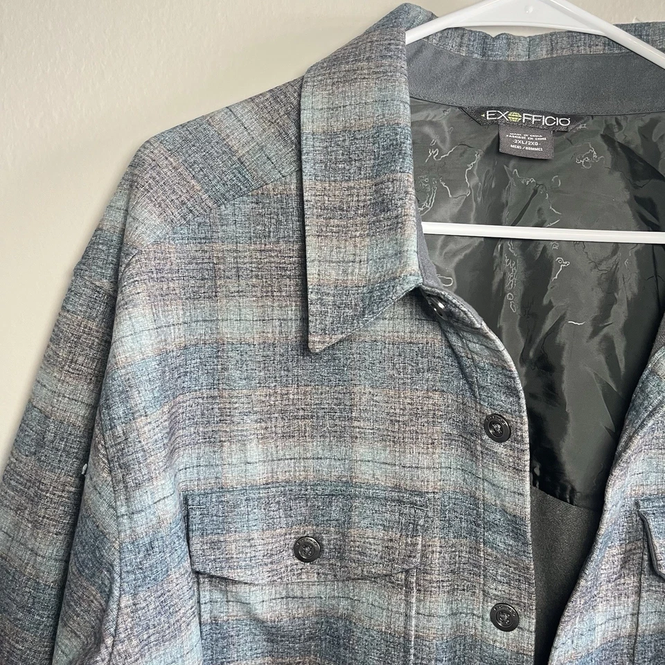 Ex Officio Bruxburn Camisa a Cuadros Manga Larga Chaqueta Gris Hombres 2XL Foto 2 de 4