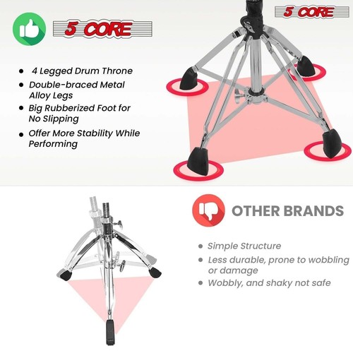 5 Core Drum Throne 4" Padded Velvet Top Guitar Stool Swivel Adjustable Chair - Picture 9 of 10