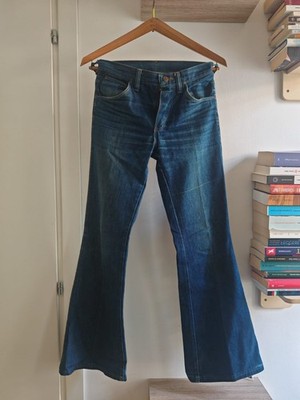 Vintage 70s Wrangler Student No Fault Flare Jeans 27x33 XS Made USA Blue Bell