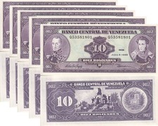 Venezuela 10 Bolivares 1995 P 61 d UNC LOT 5 PCS