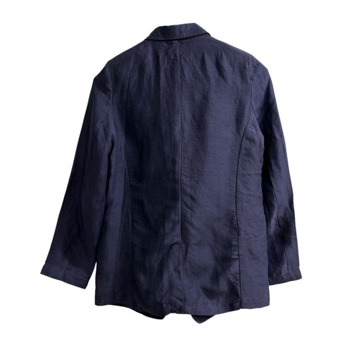 H By Halston Blazer Womens M Navy Blue Linen Blend Jacket Capsule Minimalist - Picture 2 of 10