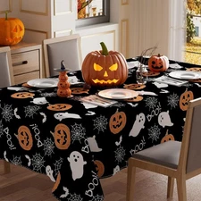XCHI Black Spooky Pumpkin Ghost Halloween Tablecloth Rectangle Washable Table Co