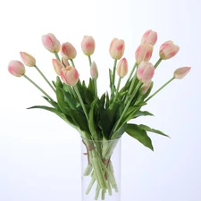 10PCS Peachy Fake Tulips Artificial Flowers Real Touch Latex Faux Tulips UV R...
