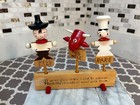 Vintage Japan 3 Wooden Meat Markers with Stand ~ MCM Kitchen & BBQ gadgets