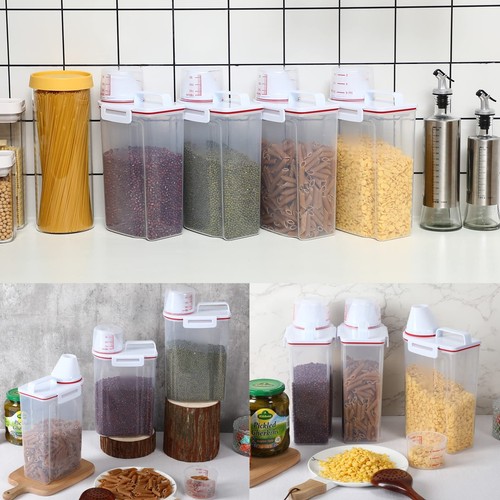 Rice Storage Bin 4 Pcs Cereal Containers Dispenser with Measuring Cup Plastic... - Picture 6 of 7