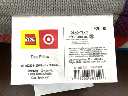 LEGO Collection x Target Puffy Throw Toss Pillow 20" x 20" Color Block 2021 - Picture 4 of 10