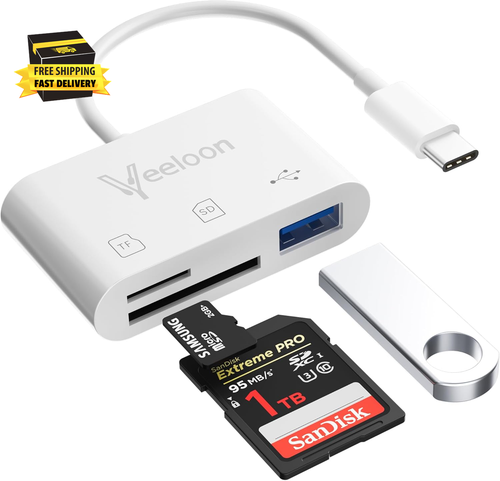 OTG SD-Kartenleser für iPhone 17/16, 3-in-1 Speicherkartenleser mit USB Kamera Werbung - Bild 1 von 7