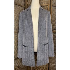 Express Womens Grey Zip Chevron Blazer With Navy Lining sz M