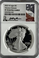 2022-W Proof $1 ASE NGC PF70 UC ADVANCE RELEASES David Ryder Signed  RARE!!!
