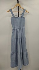 Quince Women 100% Organic Cotton Gauze Smocked Sleeveless Maxi Dress Blue XS