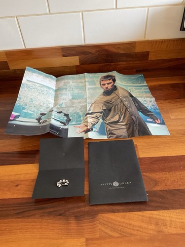 Pretty Green Liam Gallagher Oasis Tambourine Pin Badge & Poster Set, Manchester