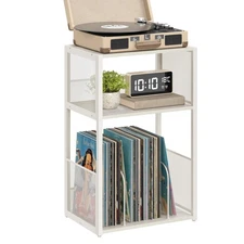 Record Player Stand, 3-Tier Side Table, Vinyl Record Storage up to 100 Albums...